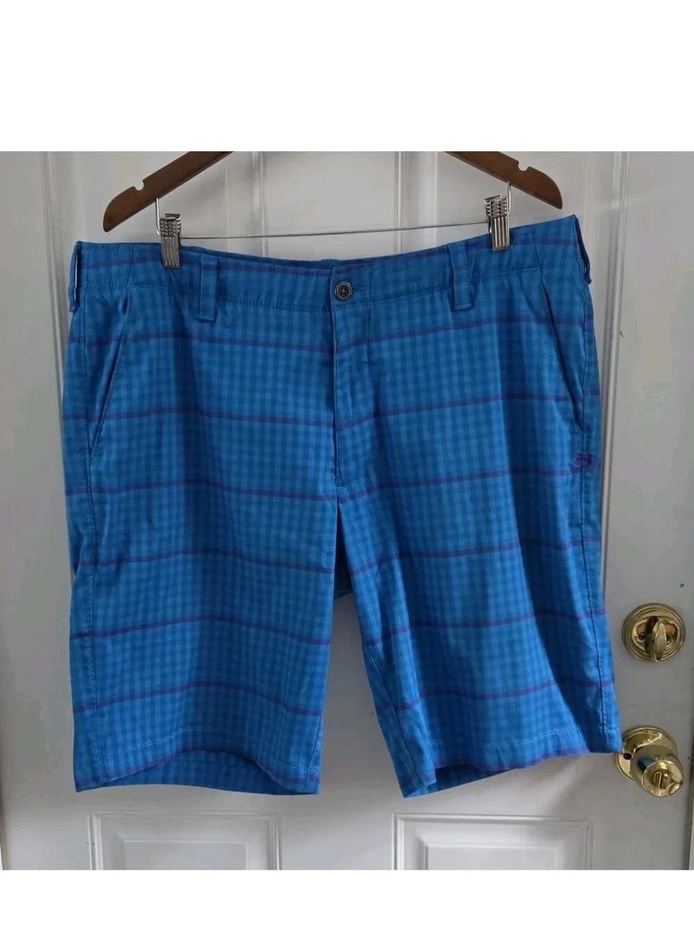 Under Armour Blue Checkered Golf Shorts Mens Size 40 Pockets